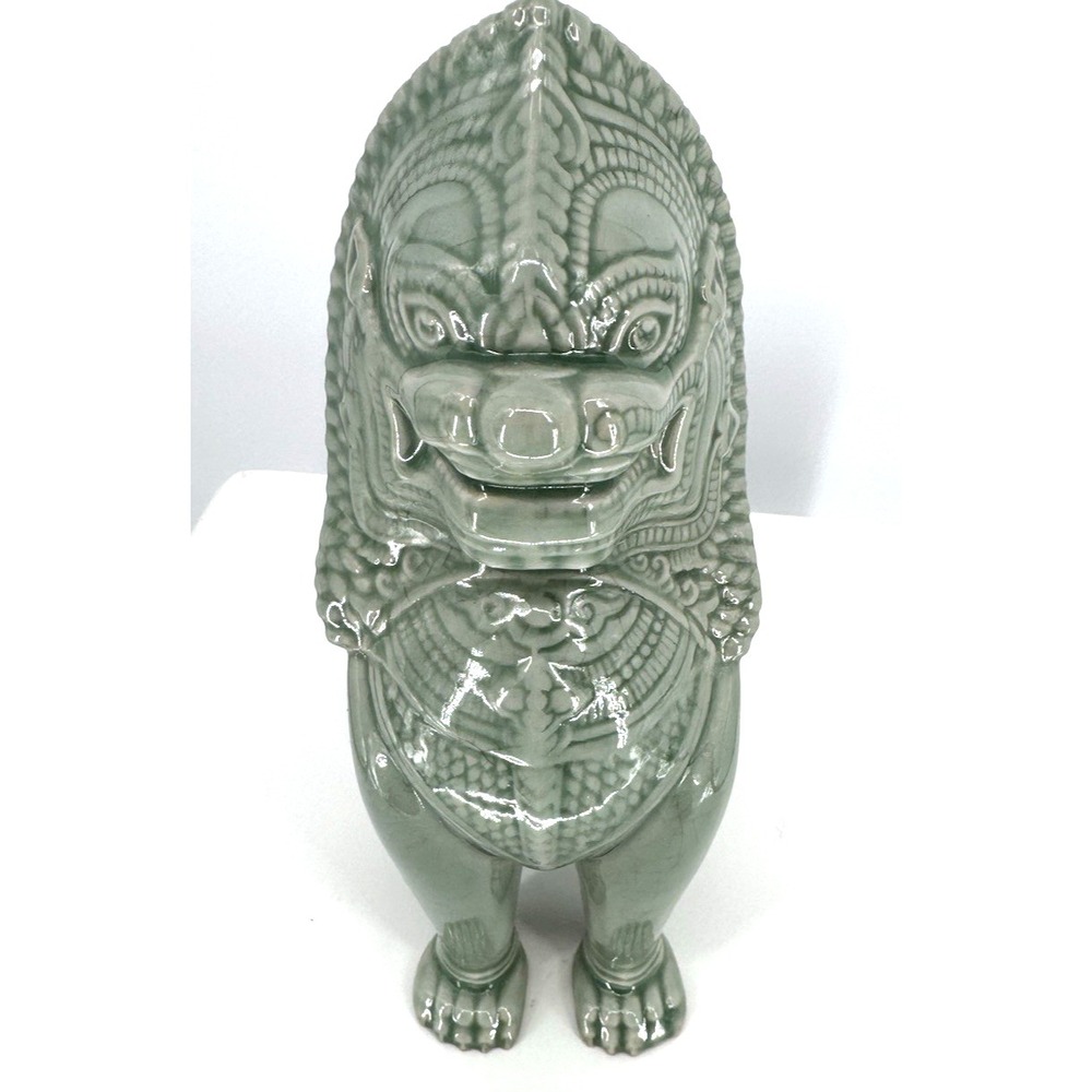 Foo Dog Guardian Lion Ceramic Statue Celadon Green Asian Decor Temple Vintage‎